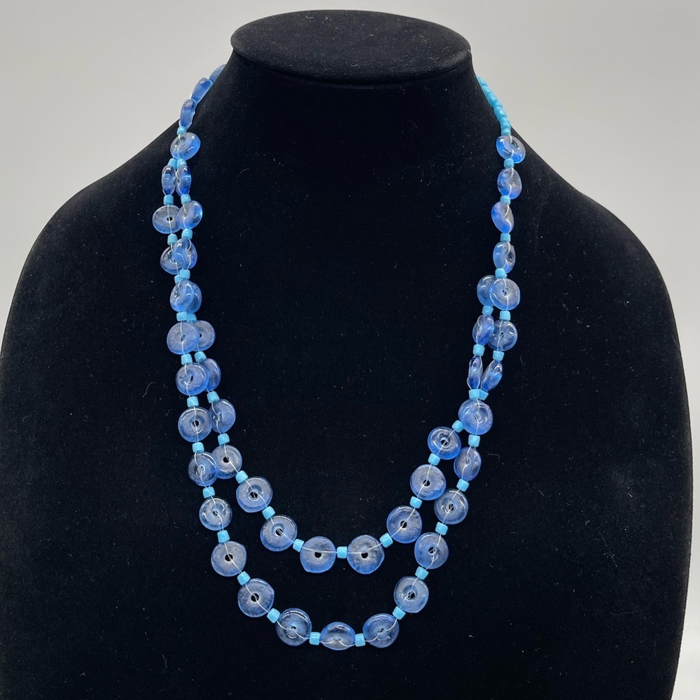 Blue Sea Glass Double Strand Necklace